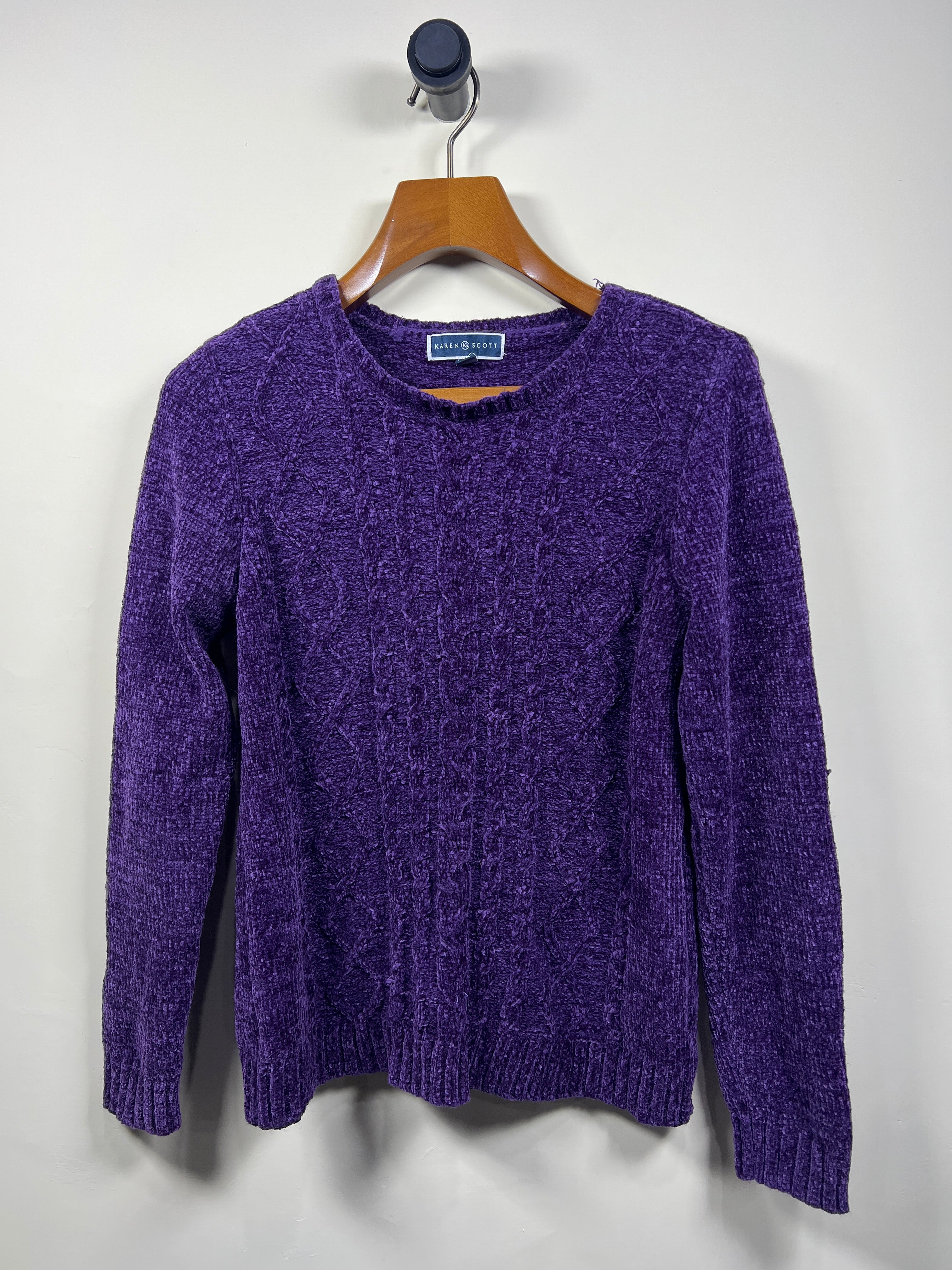 Karen Scott Cable Knitted Velvet Sweater (Women) (Medium)