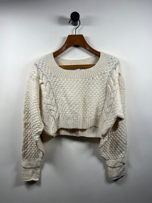 Long Lambswool Cable Knitted Crop Sweater (Women) (Medium-Large)