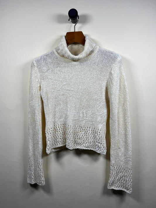 River Blue Turtle Neck Crop Velvet Sweater (Women) (Small)