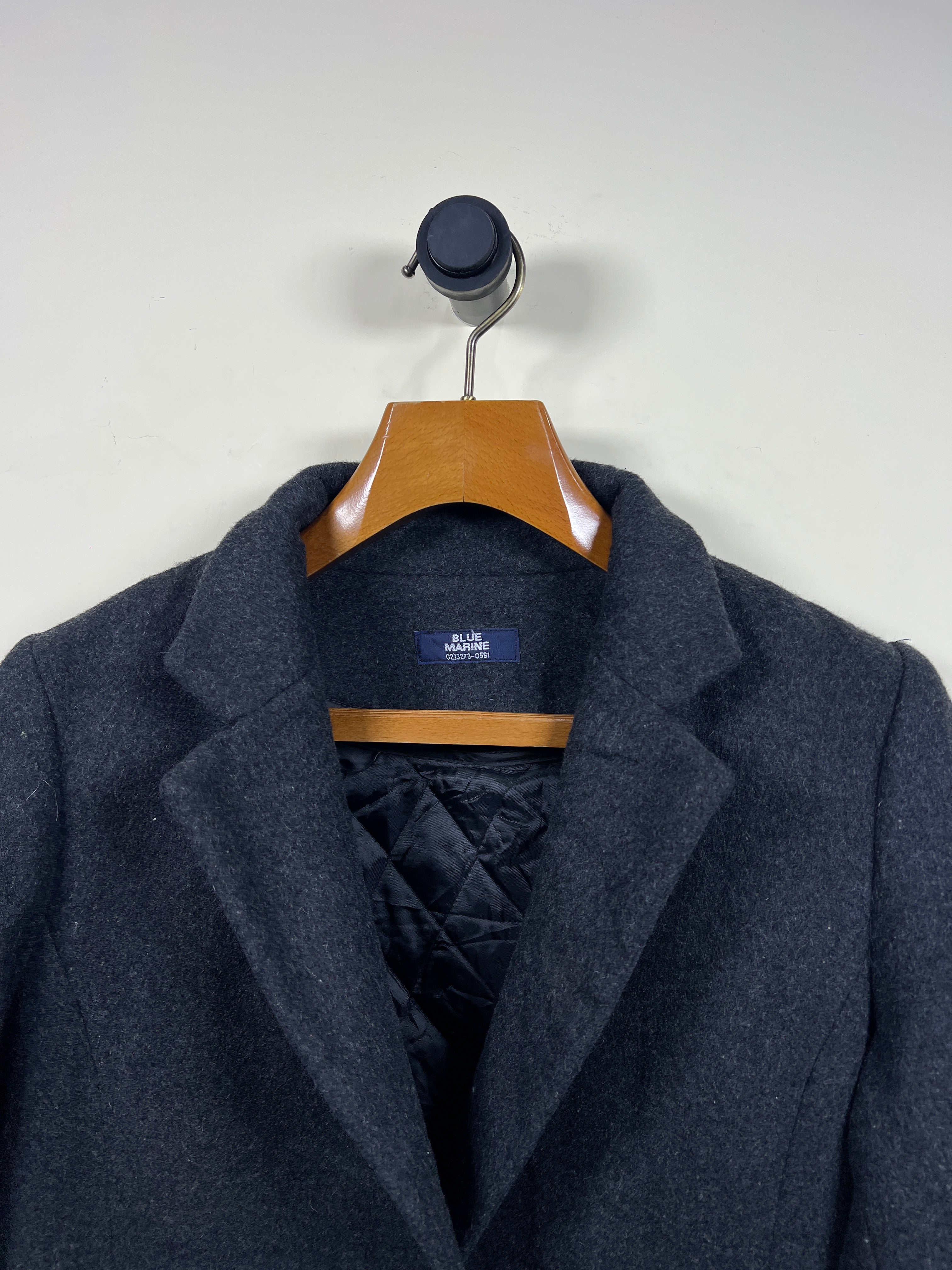 Blue Marine Wool Long Coat (Women) (Large/X-Large)