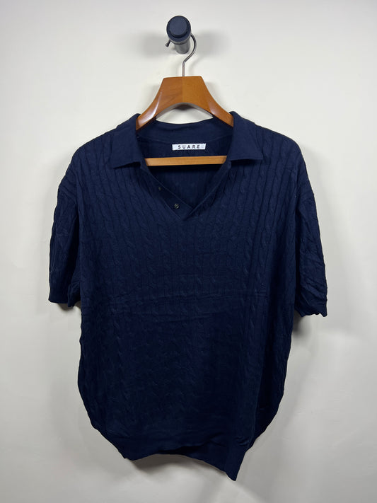 Suare Cable Knitted Quarter Buttoned Sweater (X-Large)